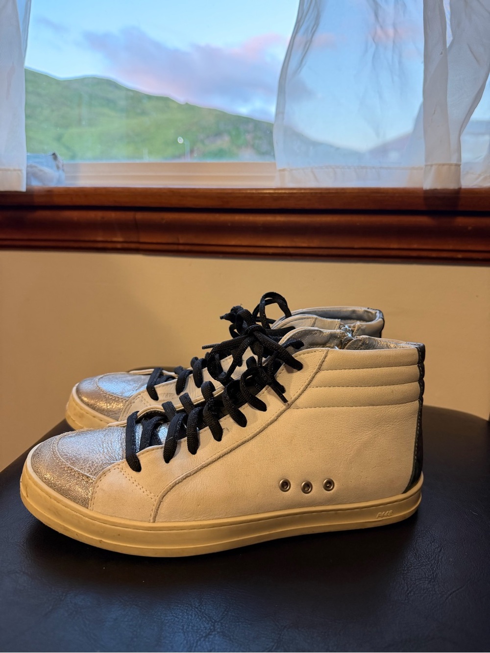 P448 Silver High-Top Sneakers with Black Accents